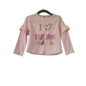 Mud Pie Small (12-18M) "I Love Unicorns" Long Sleeve Tee Pink Cotton/Spandex Ruf